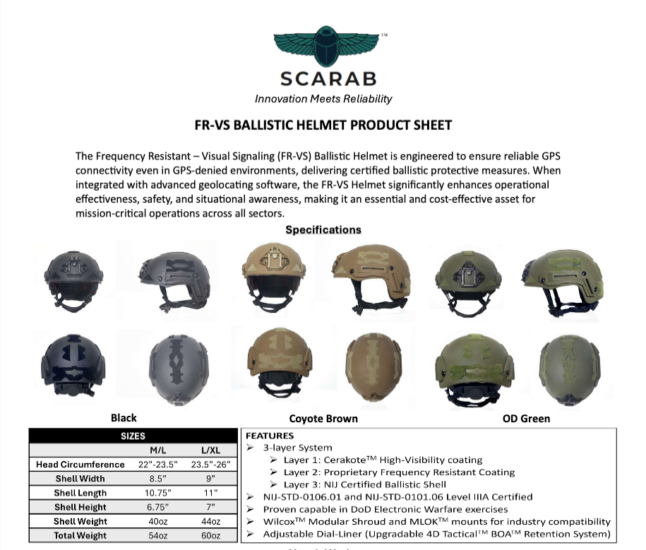 SCAR-ZERO: SHADOW SAUCE - Frequency Resistant - Visual Signaling (FR-VS) Ballistic Helmet